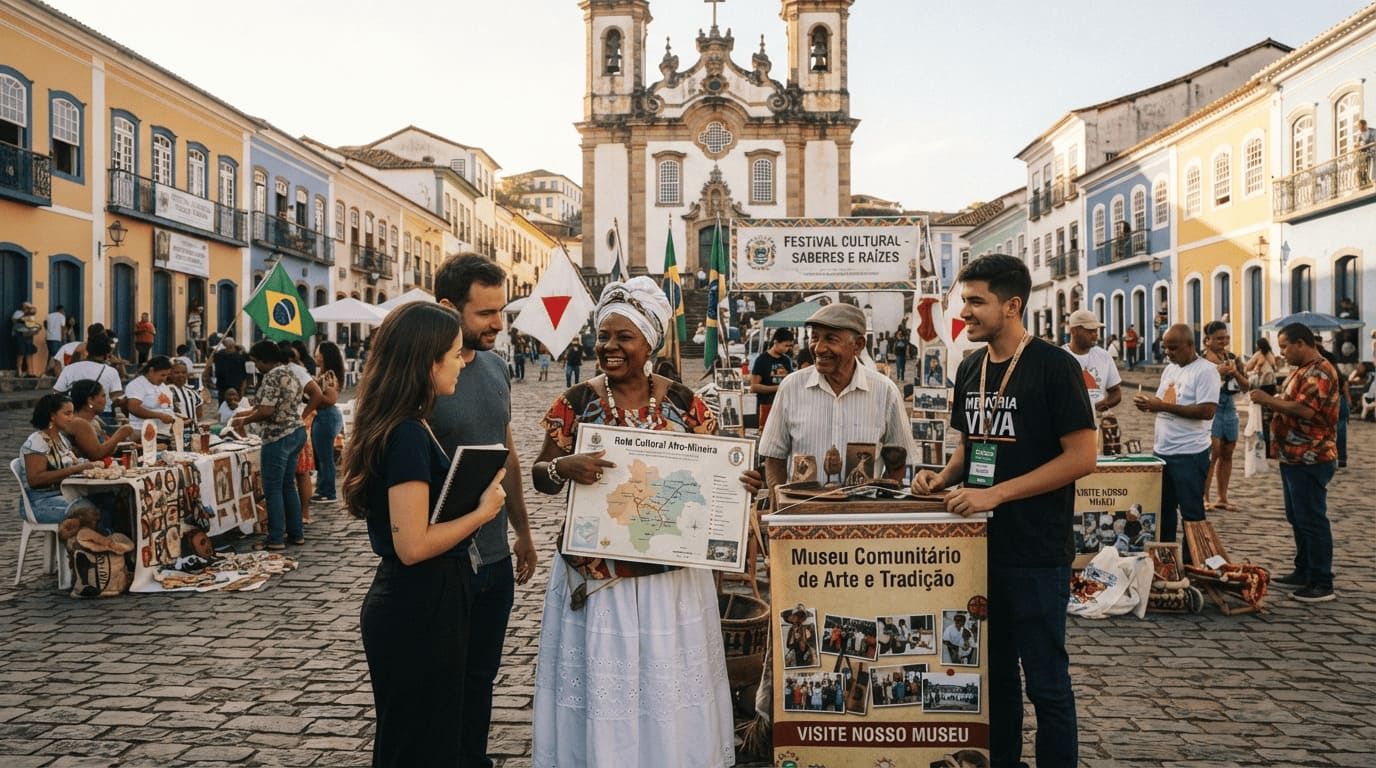 Equipe multidisciplinar com mapas, relatórios e computadores debatendo planejamento de comunicação pública